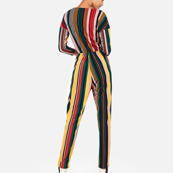 NWT Express Stripe Long Sleeve Twist Front Multicolored Jumpsuit Romper - Picture 2 of 4